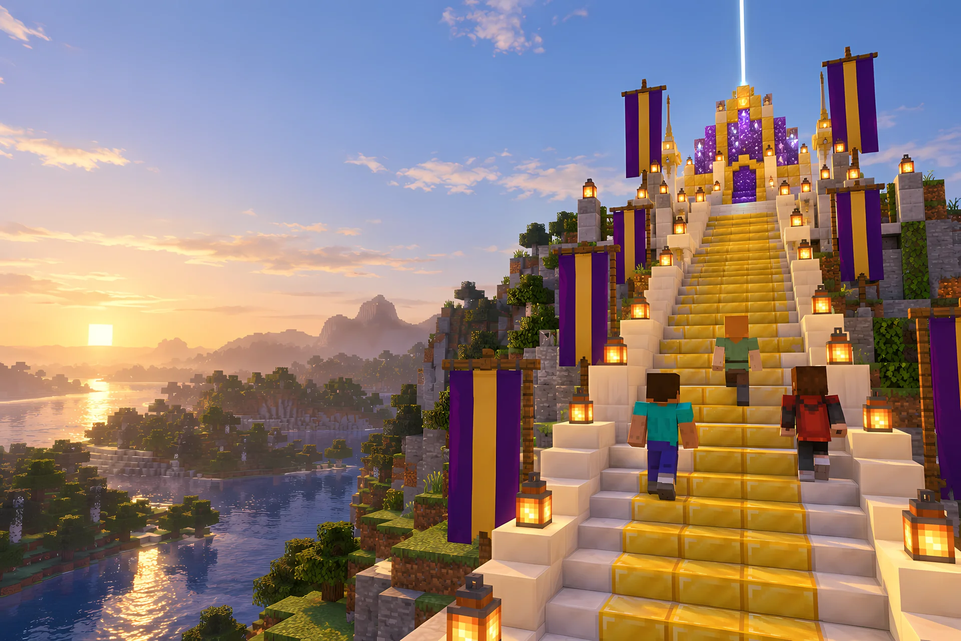 Players climbing the golden stairs to the season portal