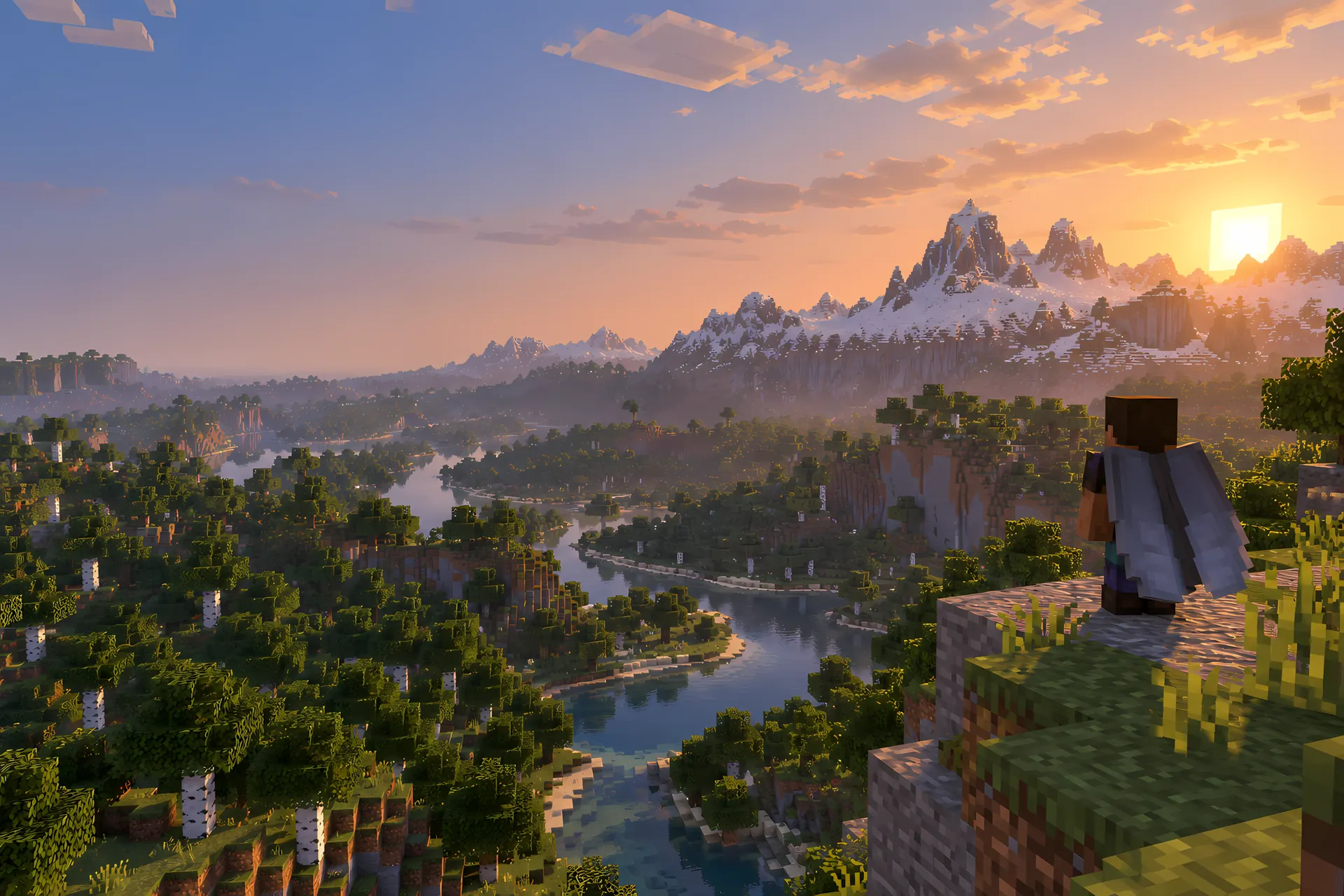 An adventurer facing a huge landscape