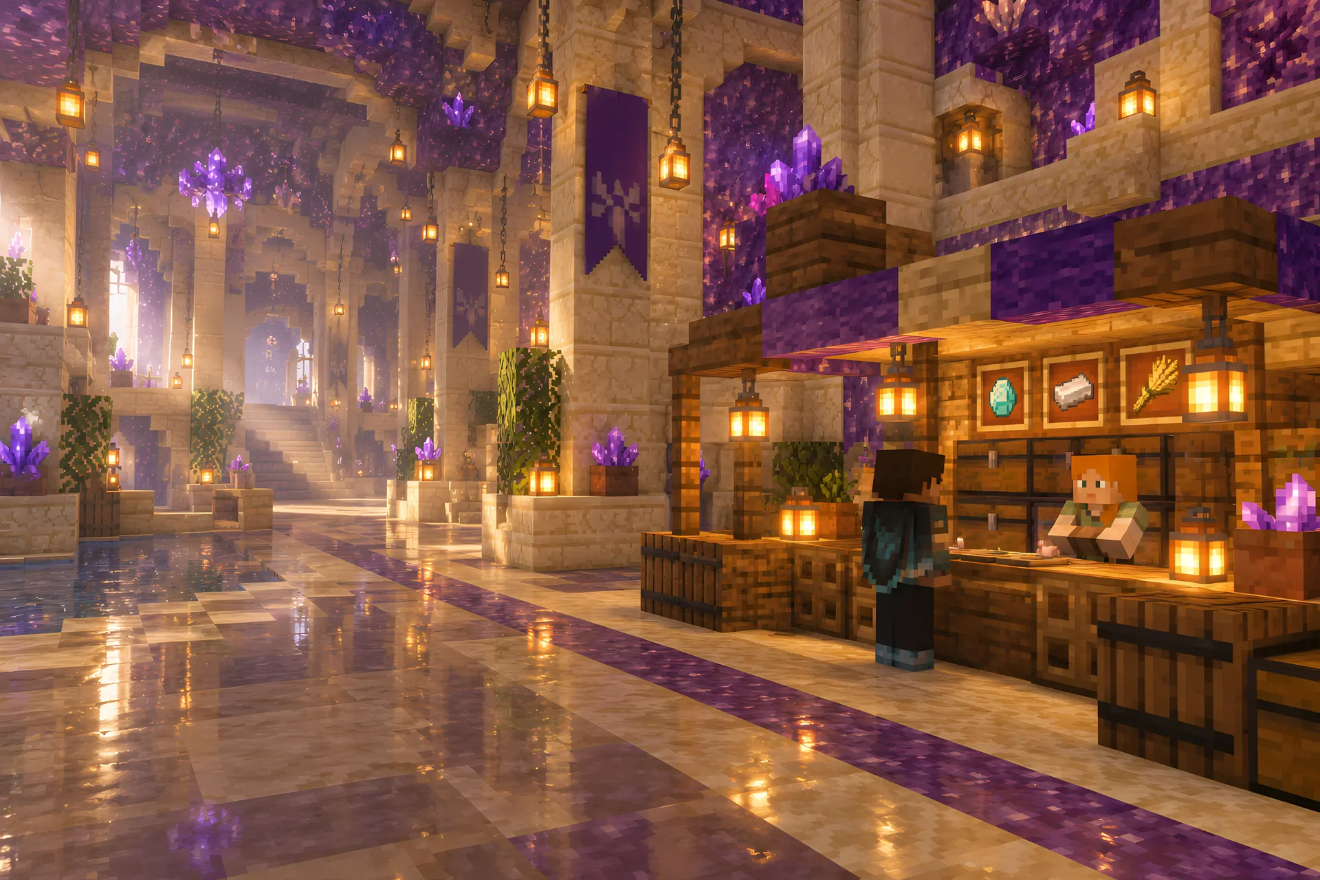 A market under amethyst vaults